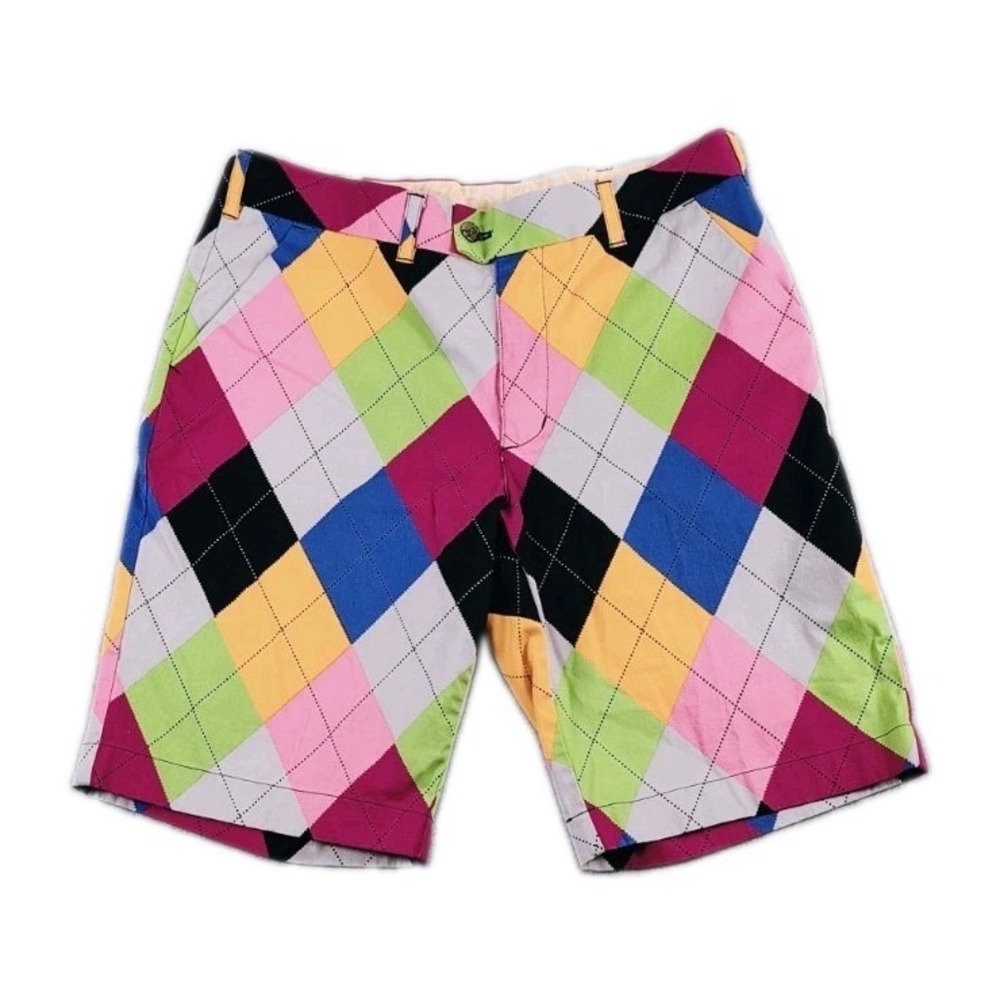 Loudmouth Golf Argyle Print Preppy Chino Shorts Men's Size 34x11 Multicolor
